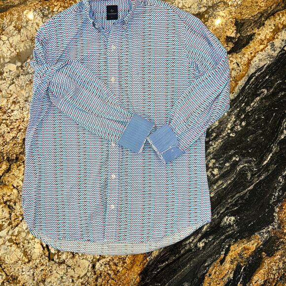TailorBryd Men's Chevron Print Logo W/Contrasting Cuff Button Down Shirt -SIZE L - Picture 4 of 9